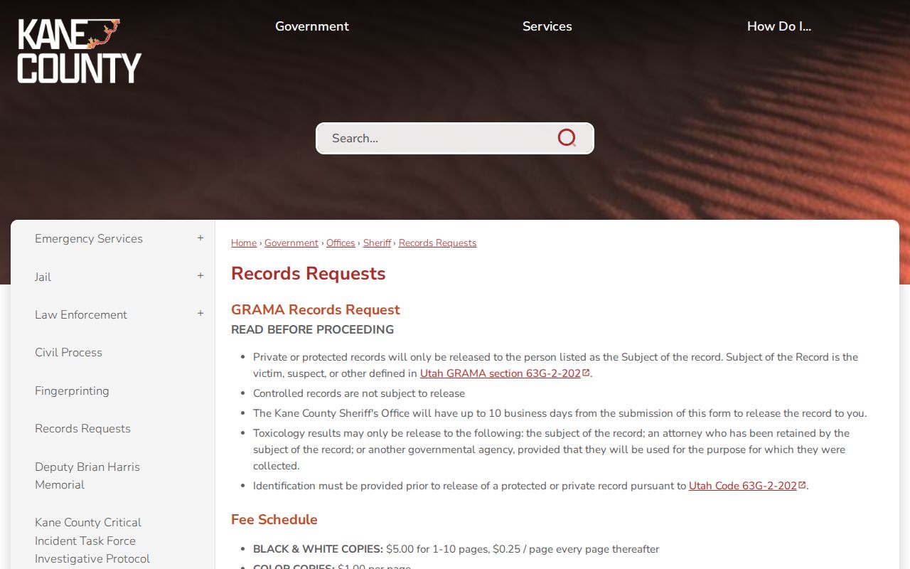 Kane County released inmate sheriff records request page