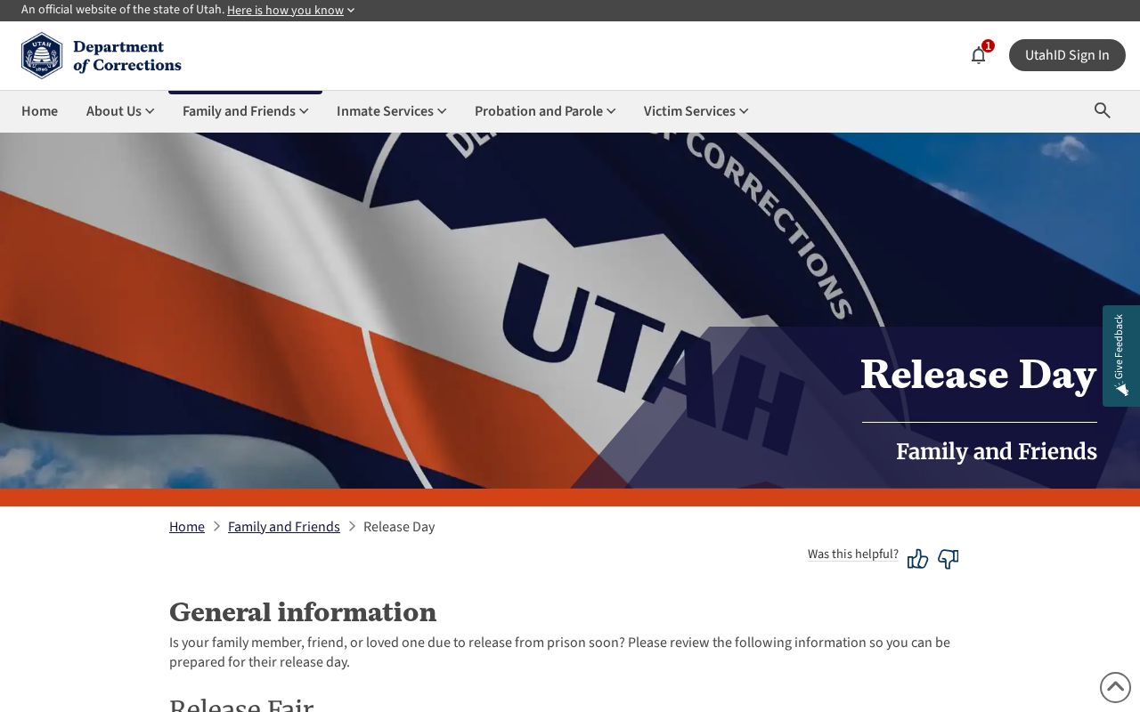 Utah prison release day information for Kane County inmates