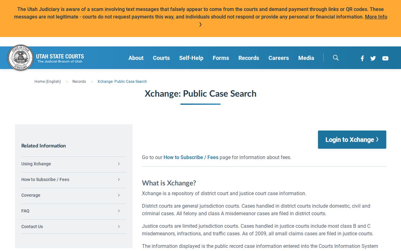 Utah XChange court records for Kane County release verification